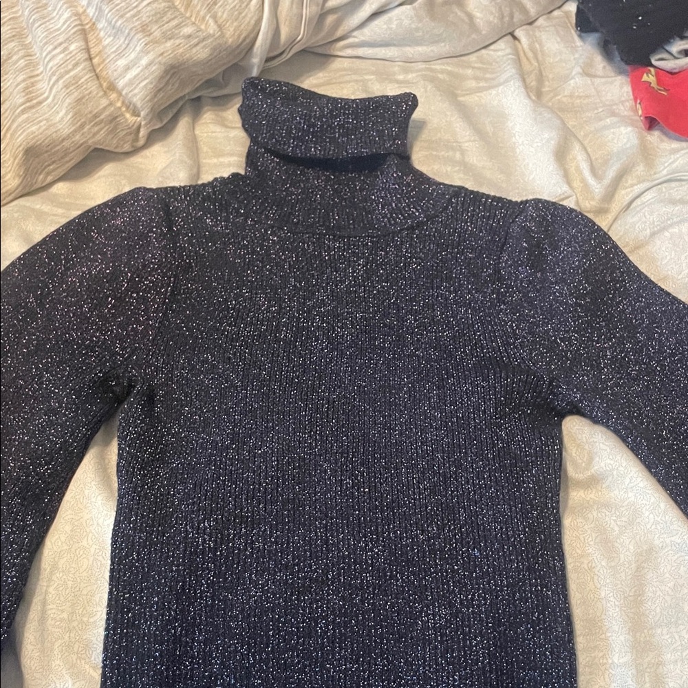 Ann Taylor Black Metallic Turtleneck Sweater